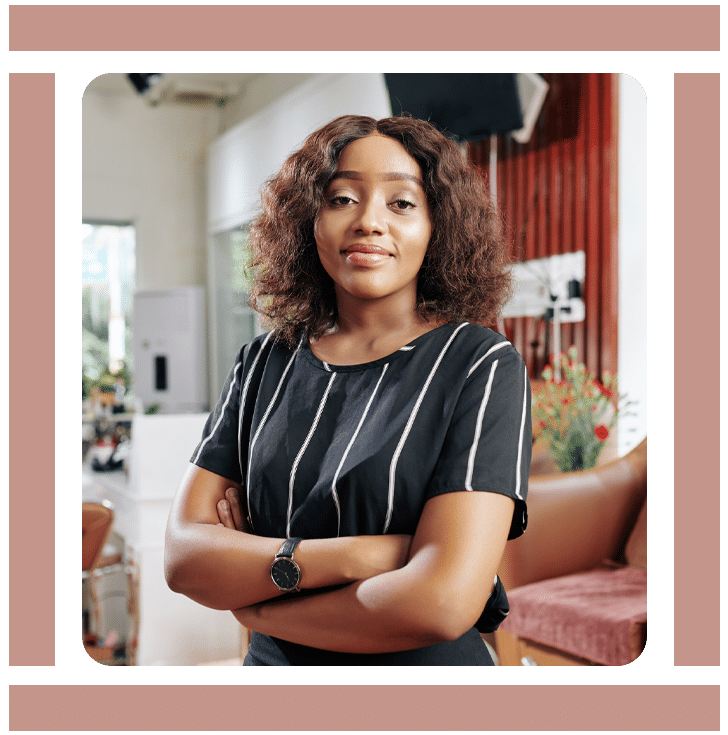 A professional woman standing in her modern office